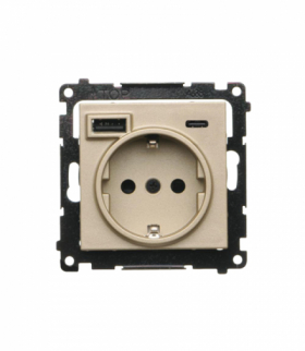 Gniazdo z ładowarką USB, C+A, (moduł), 2,1A, 16A, szampański mat Simon 55 TGSZ1ZUSB2CA.01/144