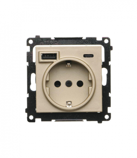 Gniazdo z ładowarką USB, C+A, (moduł), 2,1A, 16A, szampański mat Simon 55 TGSZ1ZUSB2CA.01/144