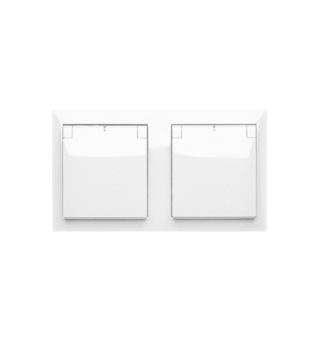 Gniazdo wtyczkowe podwójne z uziemieniem w wersji IP44 - klapka w kolorze pokrywy, 16A, szybkozłącza, biały Simon Aquaclick ACGZ21CS/11