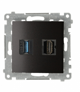 Gniazdo HDMI 1.4 + USB 3.0, antracyt, metalizowany, HDMI 1.4 Simon 54 DGHDUSB3.01/48