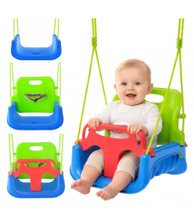 Huśtawka dziecięca 3w1, kolorowa na linach, do domu i ogrodu, do 30 kg, zielono-niebieska Kruzzel 18841