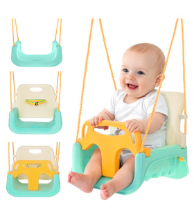 Huśtawka dziecięca 3w1, kolorowa na linach, do domu i ogrodu, do 30 kg, kremowo-turkusowa Kruzzel 18843