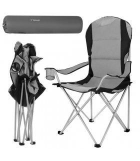 Krzesło wędkarskie składane 120kg podłokietniki + pokrowiec, czarno-szare Trizand 18838