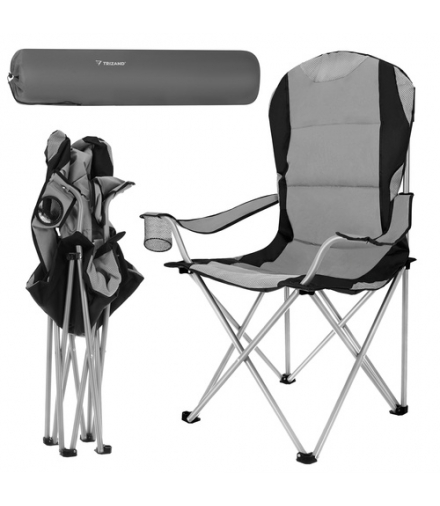 Krzesło wędkarskie składane 120kg podłokietniki + pokrowiec, czarno-szare Trizand 18838