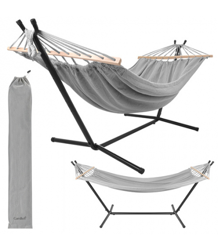 Hamak stojący ze stelażem, ogrodowy dwuosobowy, 200x150cm, mocny, żelazny stojak 250kg, Gardlov 27293 18820