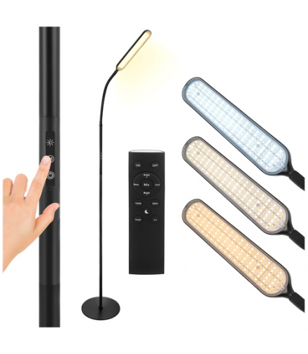Nowoczesna lampa podłogowa LED 180cm, z pilotem, timerem i ściemnianiem, czarna, stojąca w stylu industrialnym, regulowana, 3 barwy światła, 6 poziomów jasności, Izoxis 26885 18823
