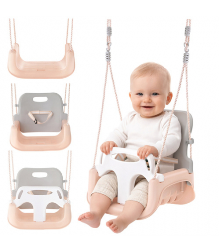 Huśtawka dziecięca 3w1, kolorowa na linach, do domu i ogrodu, do 30 kg, szaro-beżowa Kruzzel 18840