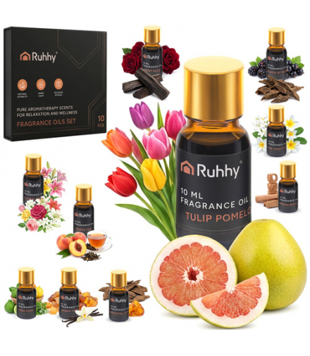 Olejki zapachowe do dyfuzora, kominka, nawilżacza, zestaw 10x10ml + 2 zakraplacze, 10 aromatów, które odmienią Twoje wnętrze Ruhhy 27222 18849