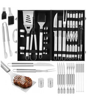  Zestaw przyborów do grilla 26 elementów ze stali nierdzewnej + wzmocniona walizka XXL, sztućce do grillowania Kaminer 18860