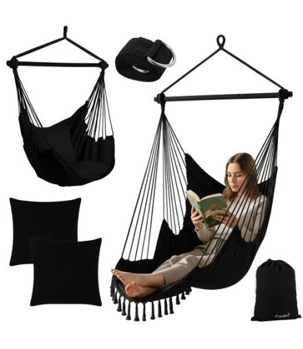 Fotel wiszący ogrodowy, huśtawka, kokon, bocianie gniazdo, ogrodowe BOHO 2w1, 210cm, kolor czarny Gardlov 18836