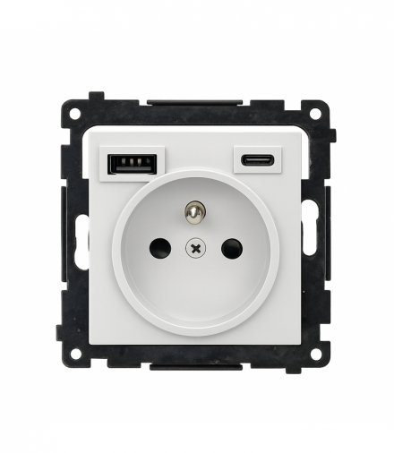Gniazdo z ładowarką USB, C+A, (moduł), 2,1A, 16A, jasnoszary mat Simon 55 TGZ1ZUSB2CA.01/114