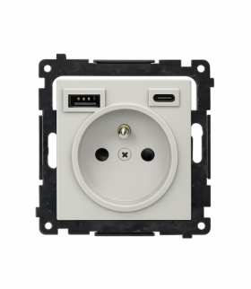 Gniazdo z ładowarką USB, C+A, (moduł), 2,1A, 16A, aluminium mat Simon 55 TGZ1ZUSB2CA.01/143