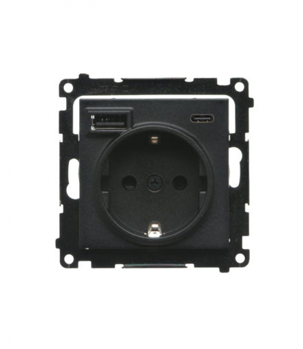 Gniazdo z ładowarką USB, C+A, (moduł), 2,1A, 16A, czarny mat Simon 55 TGSZ1ZUSB2CA.01/149