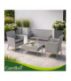 Meble ogrodowe technorattanowe ciemno szary Gardlov - zestaw 2 krzeseł, sofa, stolik ze szkłem i poduszkami szare Gardlov 26910 18877