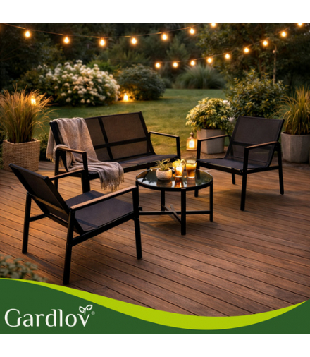 Zestaw mebli balkonowych, stolik + sofa + 2 krzesła, meble na taras, do ogrodu, Gardlov 18879