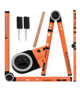 Kątownik nastawny 3w1, poziomica, cyrkiel 0-270, 500mm, 2 libelle, ołówek stolarski, budowlany kątownik ciesielski, Bigstren 27309 18887