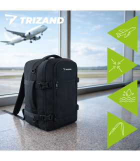 Plecak podróżny, turystyczny, do samolotu, 40x25x20cm, 20L, bagaż podręczny 2w1, Ryanair, Wizz Air, easyJet, czarny, Trizand 18903