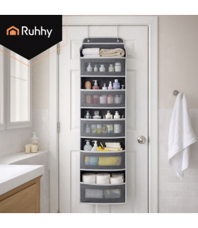 Organizer wiszący na drzwi, 5 półek + 5 kieszeni, 142x40x17cm, haczyki, stal nierdzewna, do łazienki, pokoju, na kosmetyki, zabawki Ruhhy 18901