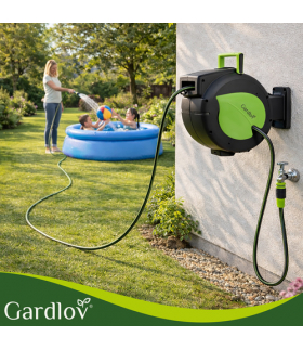 Zwijacz automatyczny na wąż ogrodowy + 30m węża, bęben ścienny z pistoletem, 7 trybów, 6 bar, Gardlov 18898