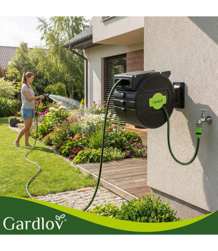 Zwijacz automatyczny na wąż ogrodowy + 20m węża, bęben ścienny z pistoletem, 7 trybów, 6 bar, Gardlov 18897
