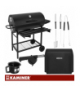 Grill ogrodowy, węglowy z pokrywą, półkami, popielnikiem i termometrem, 2 ruszty + pokrowiec + akcesoria, 108x67x96cm Kaminer 18908