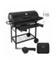 Grill ogrodowy, węglowy z pokrywą, półkami, popielnikiem i termometrem, 2 ruszty + pokrowiec + akcesoria, 108x67x96cm Kaminer 18908