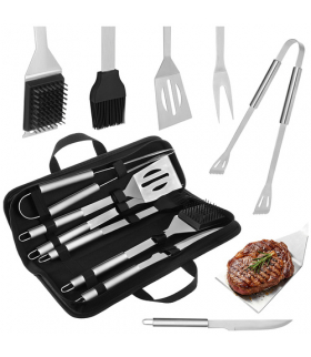 Zestaw przyborów do grilla, 6 elementów ze stali nierdzewnej + solidne etui z uchwytami Kaminer 27178 18890