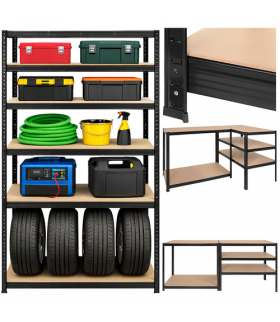 Regał metalowy magazynowy, 5 półek, czarny, do garażu, piwnicy, 180x100x60cm, 1000kg, 1T, Bigstren 18827