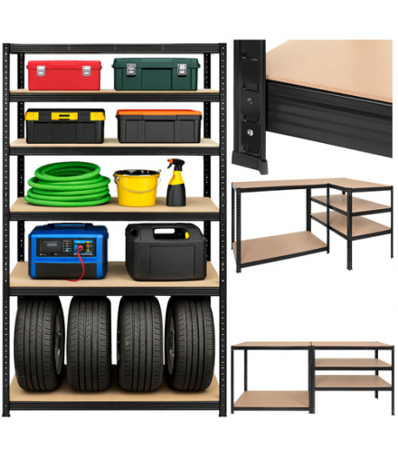 Regał metalowy magazynowy, 5 półek, czarny, do garażu, piwnicy, 180x100x60cm, 1000kg, 1T, Bigstren 18827