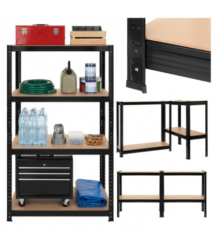 Regał metalowy magazynowy, 5 półek, czarny, do garażu, piwnicy, 150x75x30 700kg 0.7T Bigstren 18826