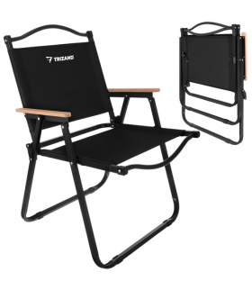 Krzesło ogrodowe składane z drewnianymi podłokietnikami, czarny fotel balkonowy, kempingowy, 120kg, 54x56x79cm Trizand 18876