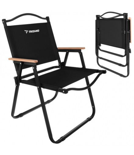 Krzesło ogrodowe składane z drewnianymi podłokietnikami, czarny fotel balkonowy, kempingowy, 120kg, 54x56x79cm Trizand 18876
