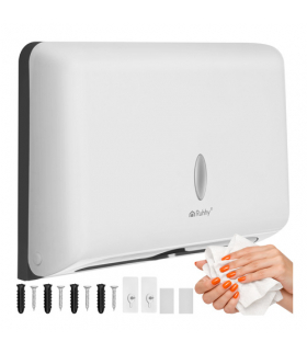 Pojemnik, podajnik na ręczniki papierowe, ZZ, dozownik naścienny z wizjerem, ABS, 27x20x10cm, biały, Ruhhy 18909