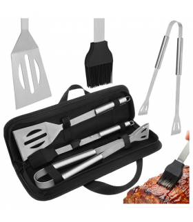 Zestaw przyborów do grilla 3szt. ze stali nierdzewnej + solidne etui z uchwytami Kaminer 27180 18888