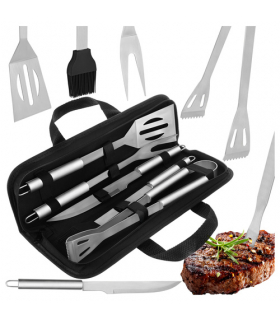 Zestaw przyborów do grilla 5szt. ze stali nierdzewnej + solidne etui z uchwytami Kaminer 27182 18889