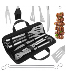 Zestaw przyborów do grilla 9szt. ze stali nierdzewnej + solidne etui z uchwytami Kaminer 27184 18891