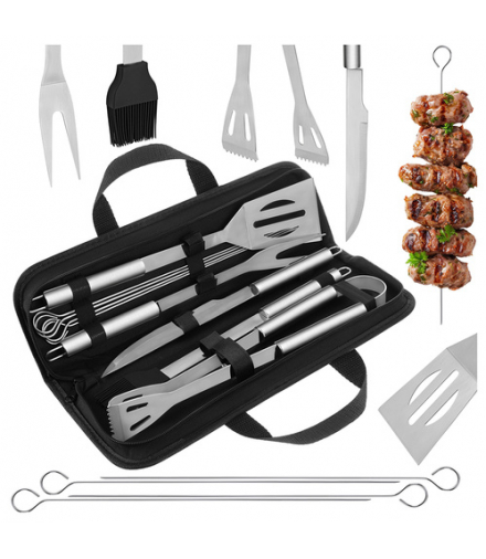 Zestaw przyborów do grilla 9szt. ze stali nierdzewnej + solidne etui z uchwytami Kaminer 27184 18891