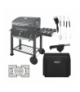 Grill węglowy ogrodowy z pokrywą i termometrem, 3 częściowy żeliwny ruszt, emaliowany z popielnikiem i kominem 116x70x110cm Kaminer 18912