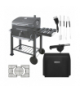 Grill węglowy ogrodowy z pokrywą i termometrem, 3 częściowy żeliwny ruszt, emaliowany z popielnikiem i kominem 114x67x120cm Kaminer 18913