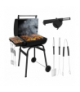 Grill węglowy ogrodowy z pokrywą i termometrem, przenośny na kołach, duży ruszt, termometr + dmuchawa + akcesoria 82x51x117cm Kaminer 18914