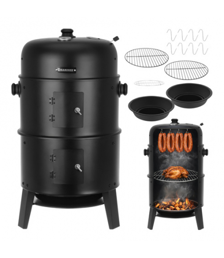 Grill węglowy ogrodowy z pokrywą, wędzarnia ogrodowa z termometrem 3w1 wędzarka, palenisko, grill 44x80x42cm Kaminer 18920