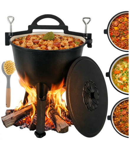 Kociołek żeliwny, garnek myśliwski, węgierski na ognisko, pieczonki, duszonki, emaliowany, stojący, 10l Kaminer 18923