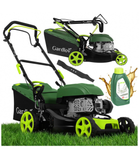 Kosiarka do trawy DriveX, spalinowa z napędem, mocna, silnik 149cm3, 2.3kW, 3.13KM, szerokość koszenia 40,6cm, z funkcja mycia, kosz 50L + olej Gardlov 18921
