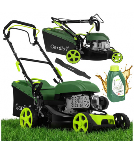 Kosiarka do trawy DriveX, spalinowa z napędem, mocna, silnik 149cm3, 2.3kW, 3.13KM, szerokość koszenia 40,6cm, z funkcja mycia, kosz 50L + olej Gardlov 18921