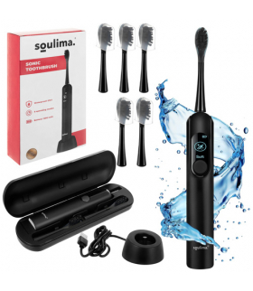 Szczoteczka soniczna do zębów, elektryczna, indukcyjne ładowanie + 6 końcówek, w etui, 90tyś r/min, Smart Timer, cicha praca 65dB, akumulator 1200mAh, czarna, X800 Soulima 26851 18806