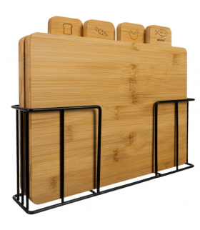 Zestaw 4 bambusowych desek do krojenia i serwowania w loftowym stojaku Ruhhy 18929