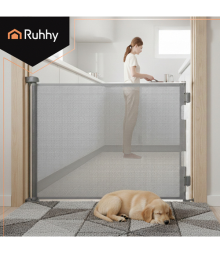 Bramka zabezpieczająca roletowa do schodów i drzwi, barierka ochronna na schody, dla psa, kota i innych zwierząt, szara Ruhhy 18930