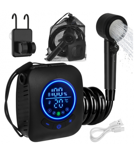 Prysznic turystyczny z pompką na akumulator, kempingowy, przenośny, polowy, 8000mAh, Trizand 18927