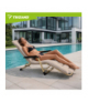 Leżak ogrodowy składany, regulowany + poduszka, łóżko turystyczne, plażowe, na taras, 177x60x30cm, 120kg, beżowy z grubą poduszką + zagłówek, Trizand 18880