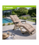 Leżak ogrodowy składany, regulowany + poduszka, łóżko turystyczne, plażowe, na taras, 177x60x30cm, 120kg, beżowy z grubą poduszką + zagłówek, Trizand 18880